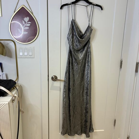 Zara Silver Metallic Satin Cowl Neck Slip Dress Medium - Picture 3 of 11